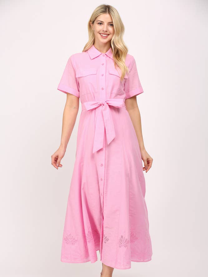 TONAL EMB HEM KNOOPSLUITING MIDI OVERHEMDJURK FD35435 voor wholesale door FATE