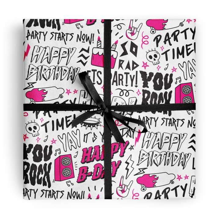 Rad Birthday Gift Wrapping Paper, Rocker, Fun Edgy Print for wholesale by Rock'N Paper