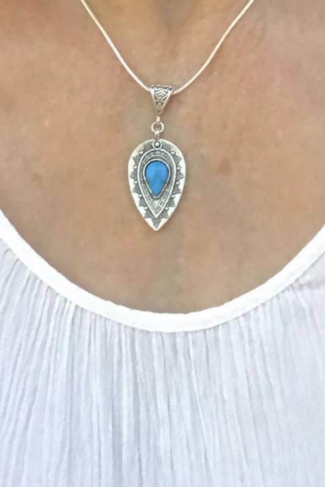 Silver Turquoise Water Drop Necklace MOQ 5pcs SP189 for wholesale on Faire1