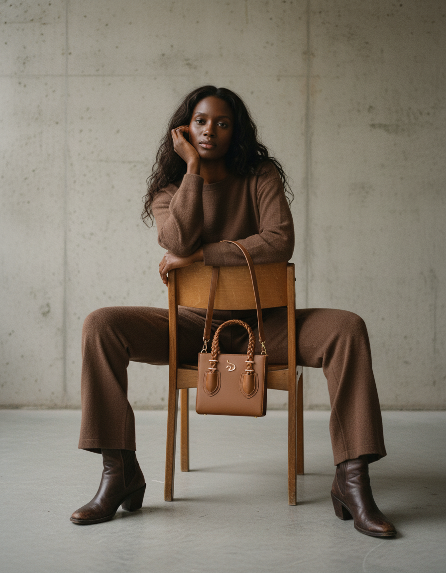 Mesan - Vente Tote bag – femme - Sac fourre-tout 'Oyin' marron avec quincaillerie dorée2