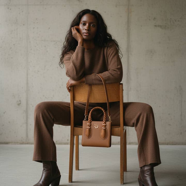 Mesan - Vente Tote bag – femme - Sac fourre-tout 'Oyin' marron avec quincaillerie dorée2