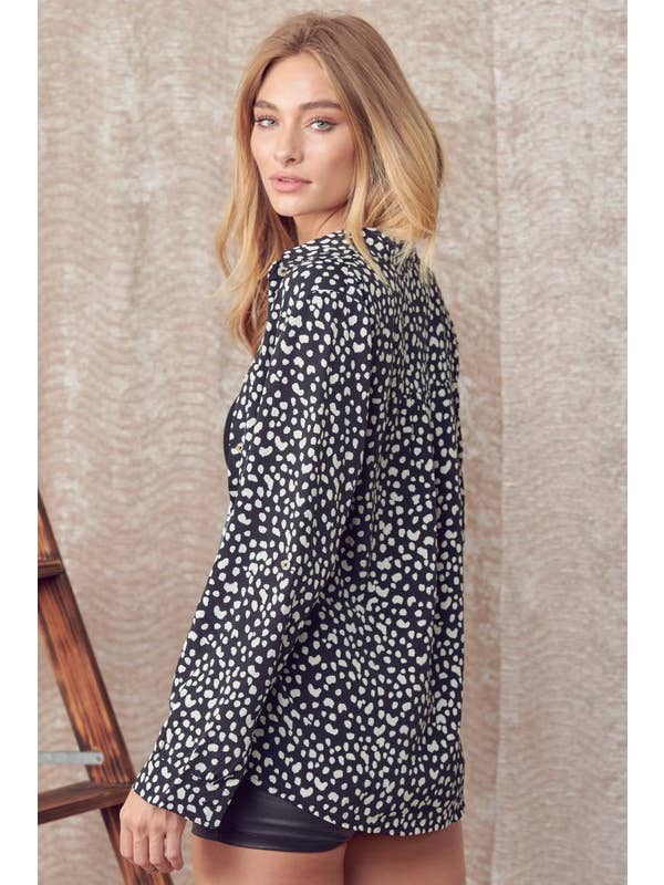 Doe and Rae – wholesale Tröja med knappar – Dam – Leopard Knapp Ner Skjorta - 40475T