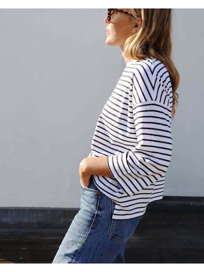 Ivy T - Wholesale T-Shirt - Women's - Erin 3/4 Organic Cotton Navy Breton T-Shirt1