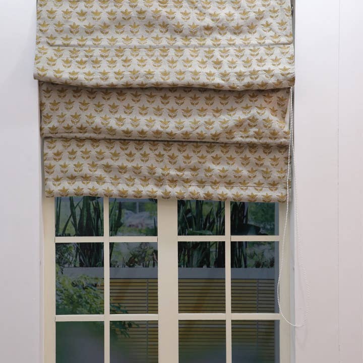 Fabdivine - Wholesale Blinds - Block Print Pure Linen Handmade Roman Shade - Saat Patti4