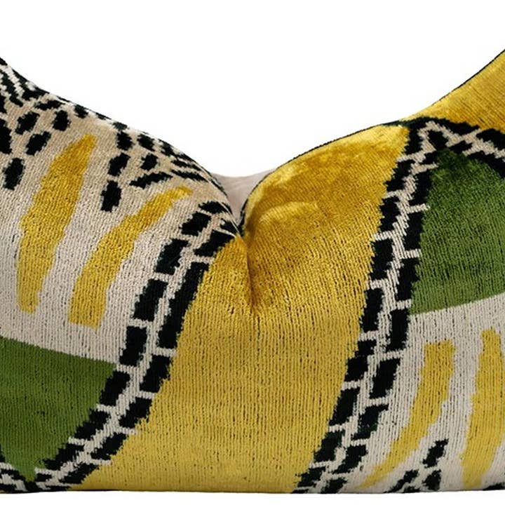 Handmade Yellow Green Velvet Pillow 16x24 Down Insert for wholesale by Canvello