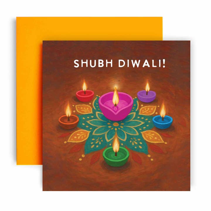Shubh Diwali Greeting Card – Colourful Diya and Rangoli for wholesale by Huxters