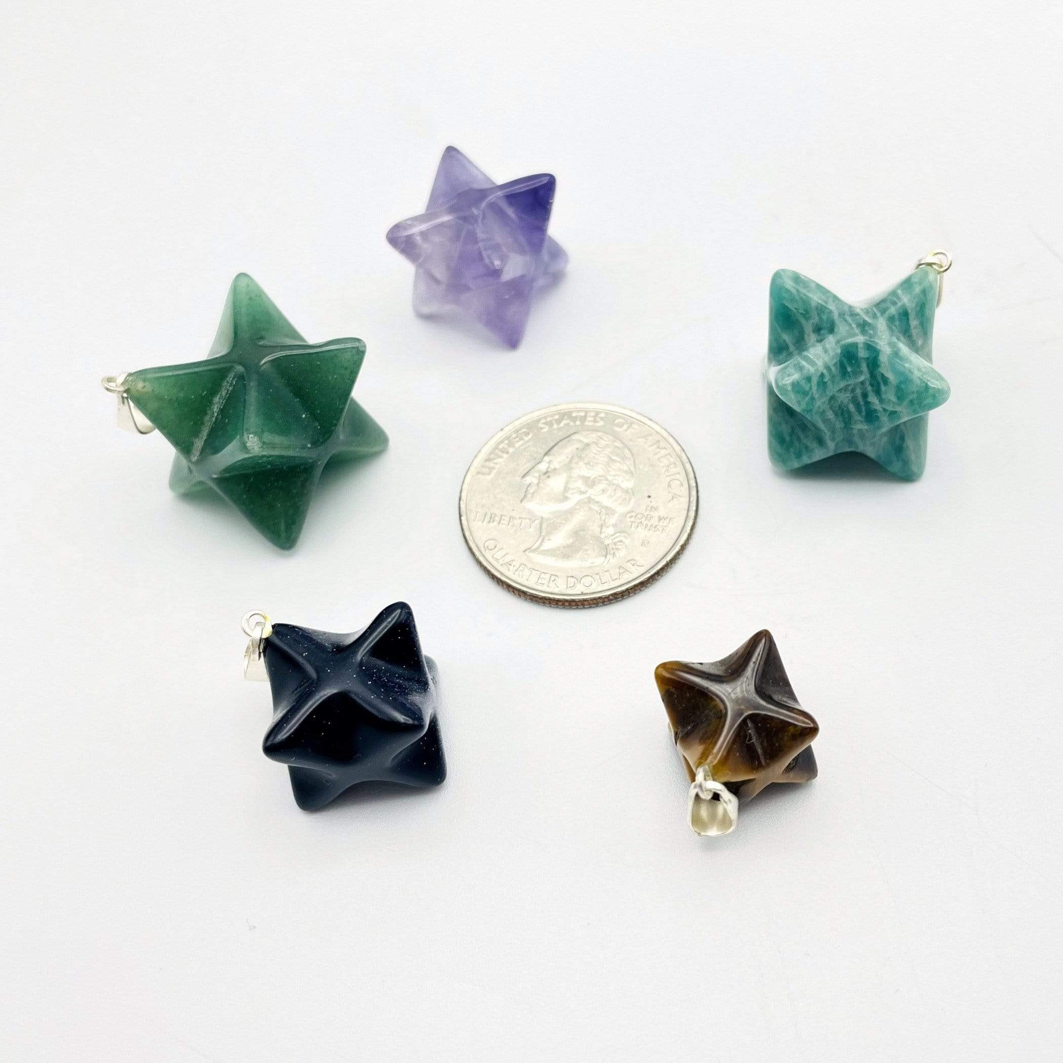 Rock Paradise – Pendente/pingente individual por atacado – Pendente Estrela Merkaba de Cristal com Rabo Prateado3