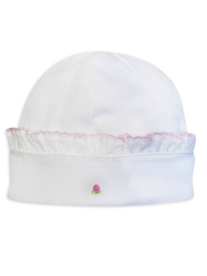 White Pima Girl Hat with Ruffles for wholesale by Baby Threads