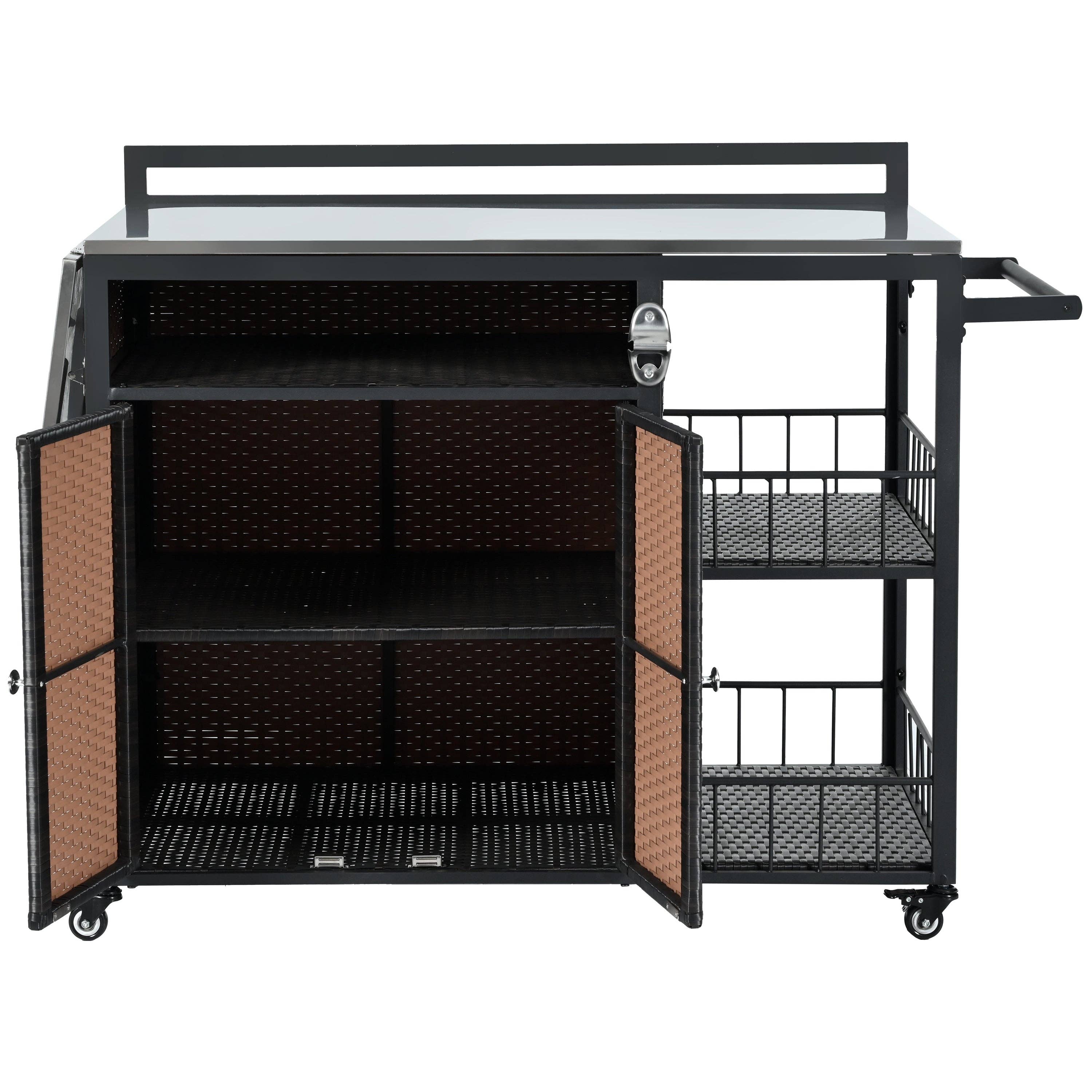 39F Inc. - Vente Outil de gril pour l'extérieur - Chariot de service extérieur avec plateau pliable, armoire de rangement10