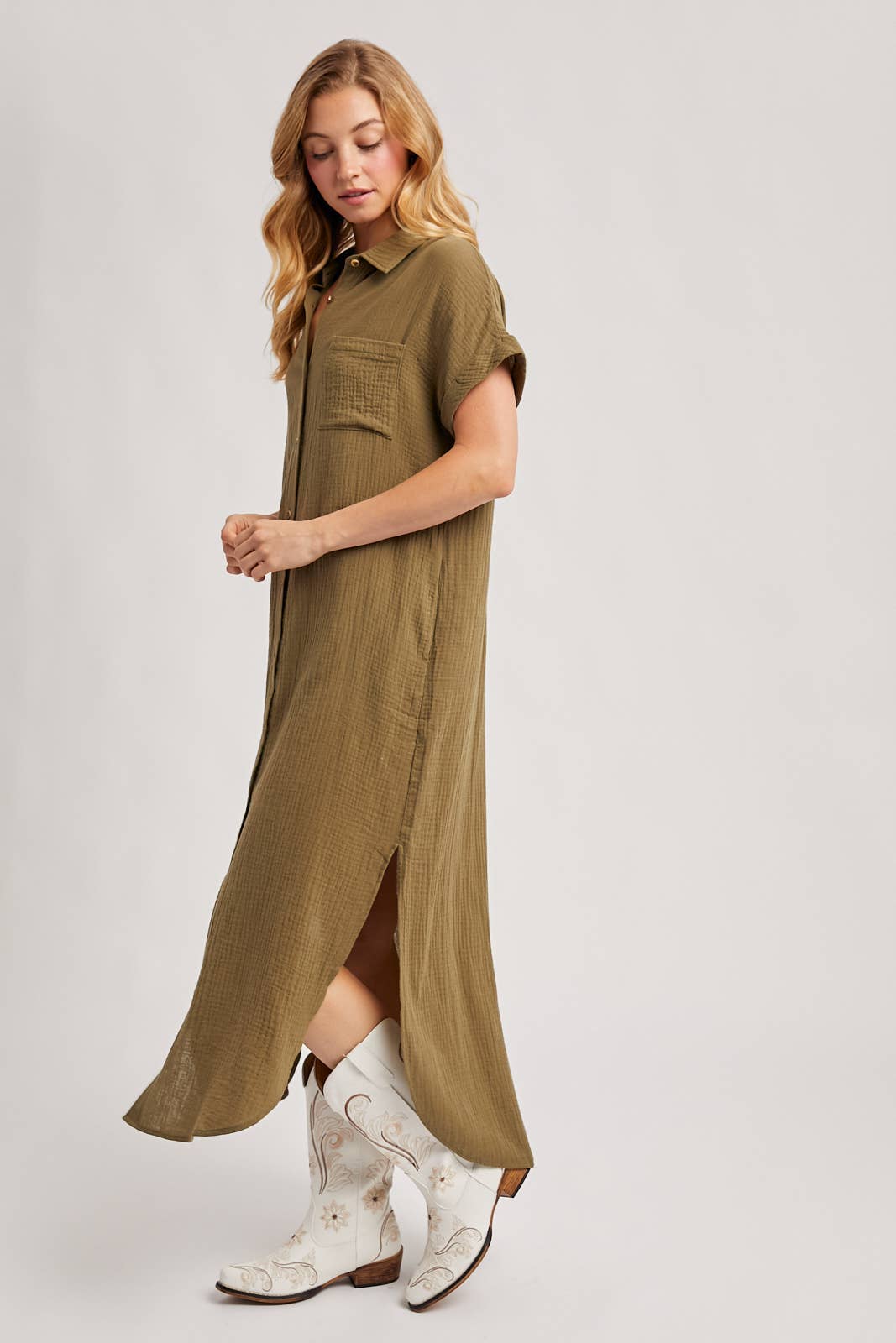 Bluivy - Wholesale Dress - Women's - BUTTON UP MAXI SHIRT DRESS WITH POCKET86