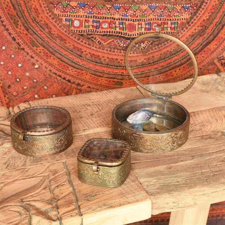 HomArt - Wholesale Decorative Box - Josephine Mirrored Box, Brass - Sm Round