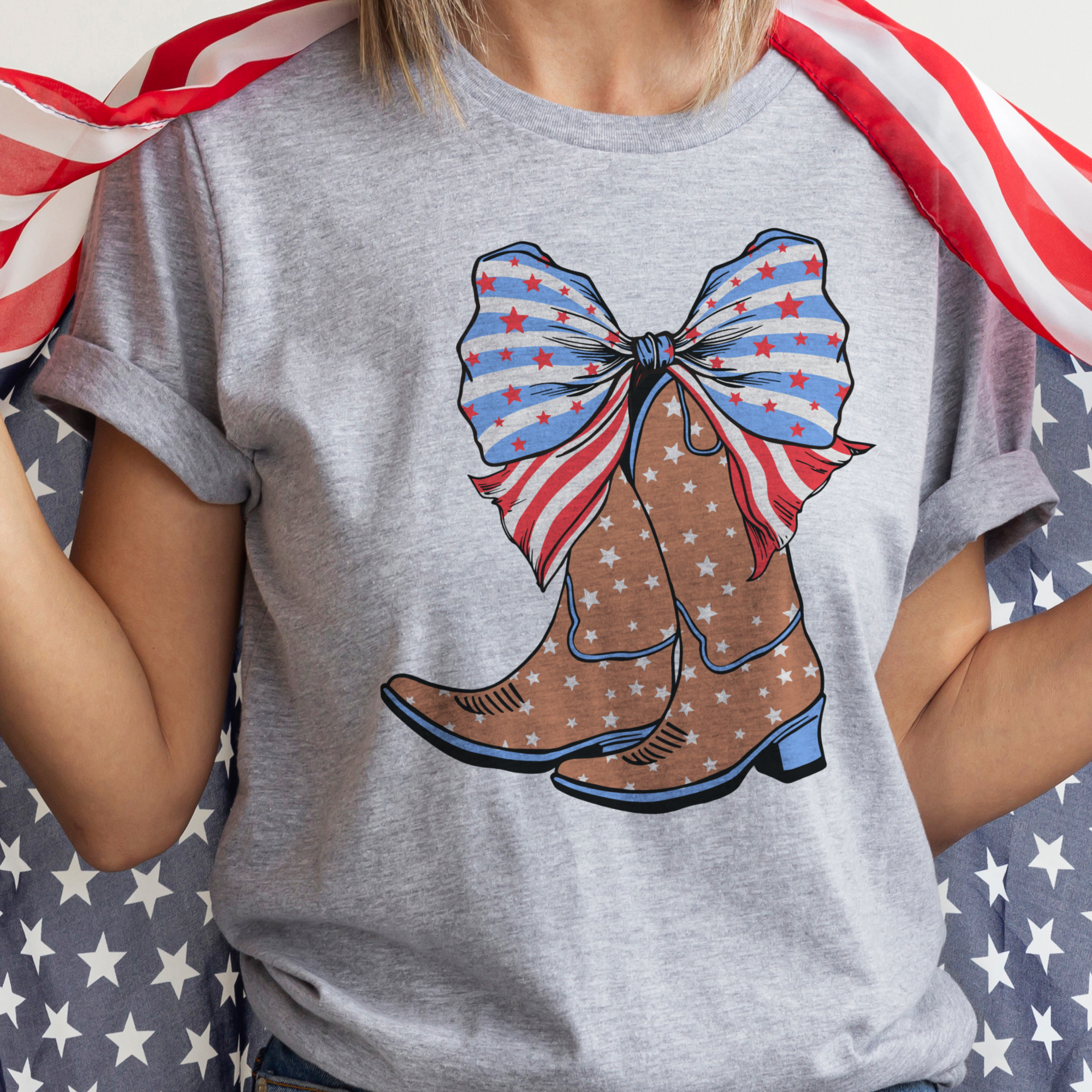 Par.tees by Party On! - Wholesale Screen Printed T-Shirt - Women's - USA Cowboy Boots Patriotic Country Western boho Graphic Tee5