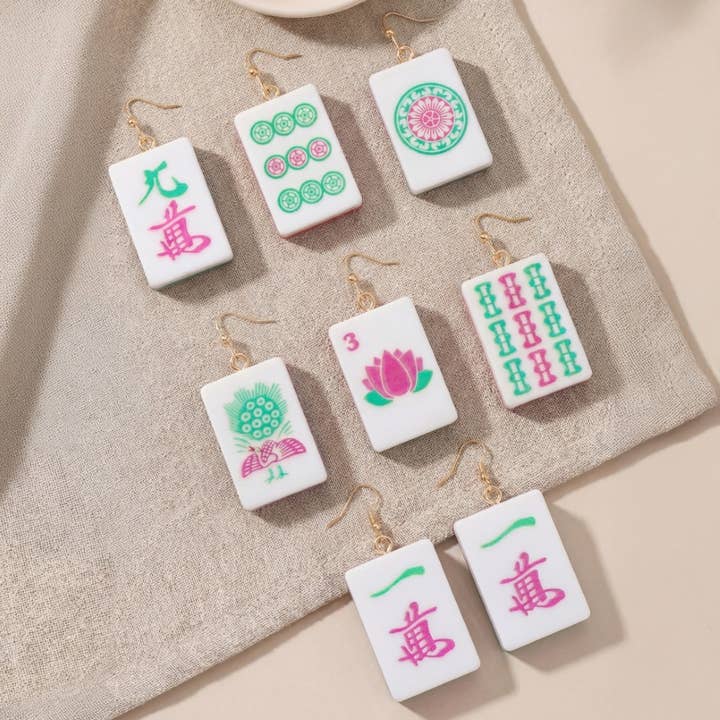 Assorted Mahjong Tile Acrylic Earrings for wholesale by The Looks by Fame Accessories