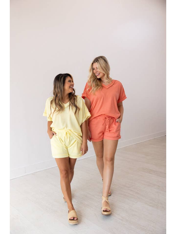 Yellow Waffle Knit Shorts for wholesale on Faire4