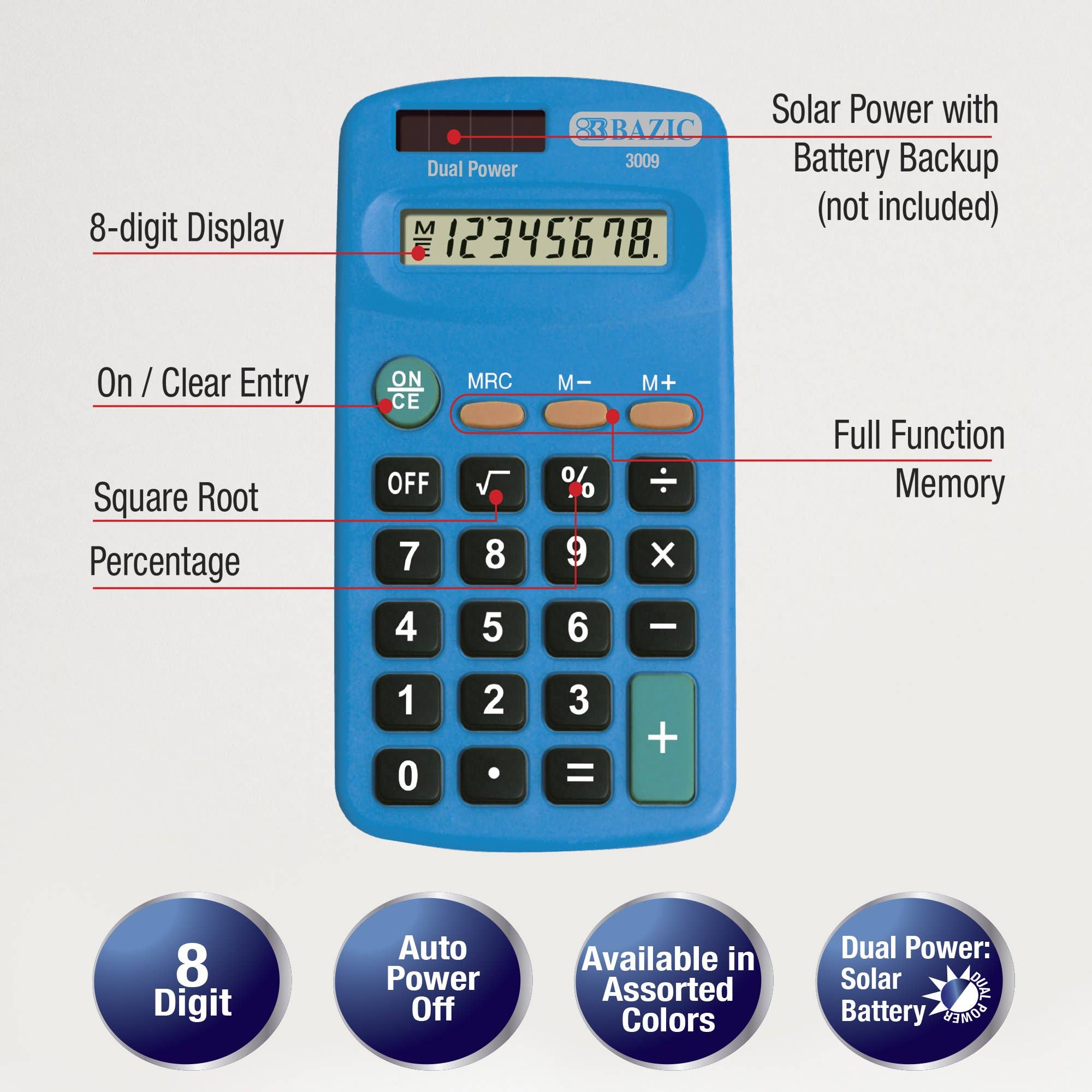 Luna Office Supply -  Everyday Essential - Wholesale Calculator - 8 Digit Dual Power Pocket Size Calculator1
