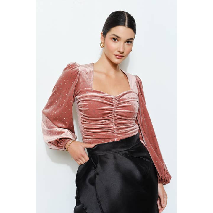 Luxe Velvet Heart Ruched Sweetheart Cropped Top for wholesale by INA