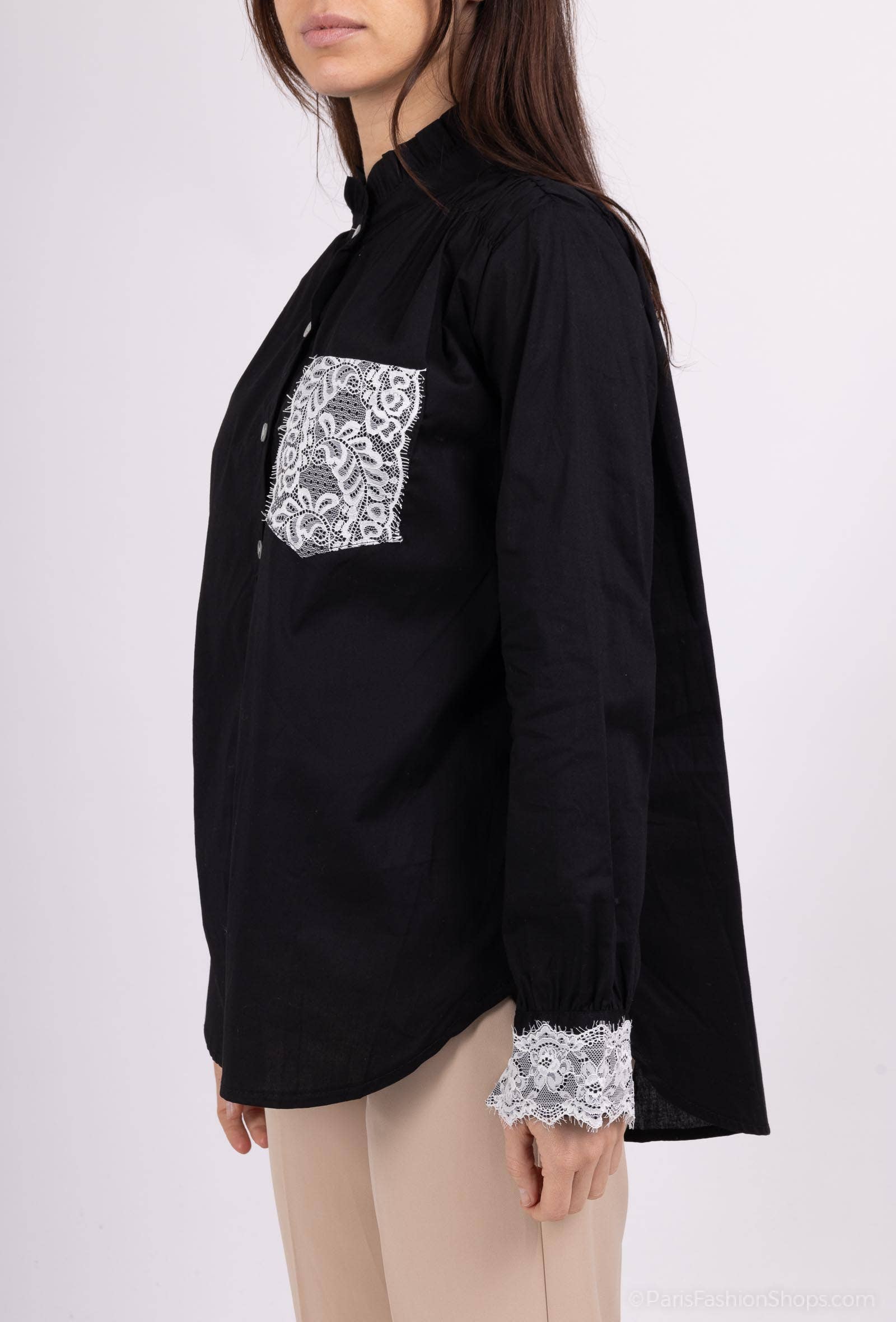 Pépouz' Paris - Vente Chemise à col boutonné – femme - Chemise col mao avec dentelle PC251821