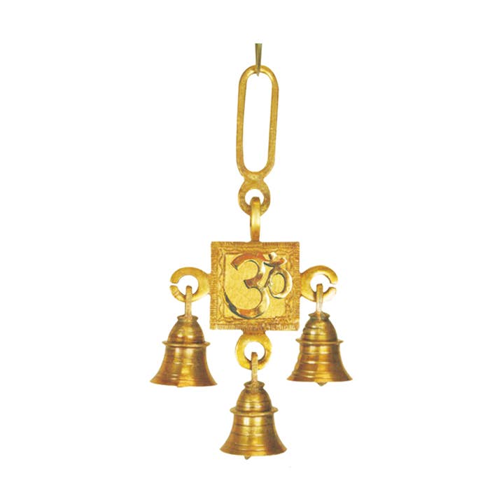 Campana da appendere OM in ottone (7 pollici) per la vendita all'ingrosso da parte di Designs by Deekay Inc.