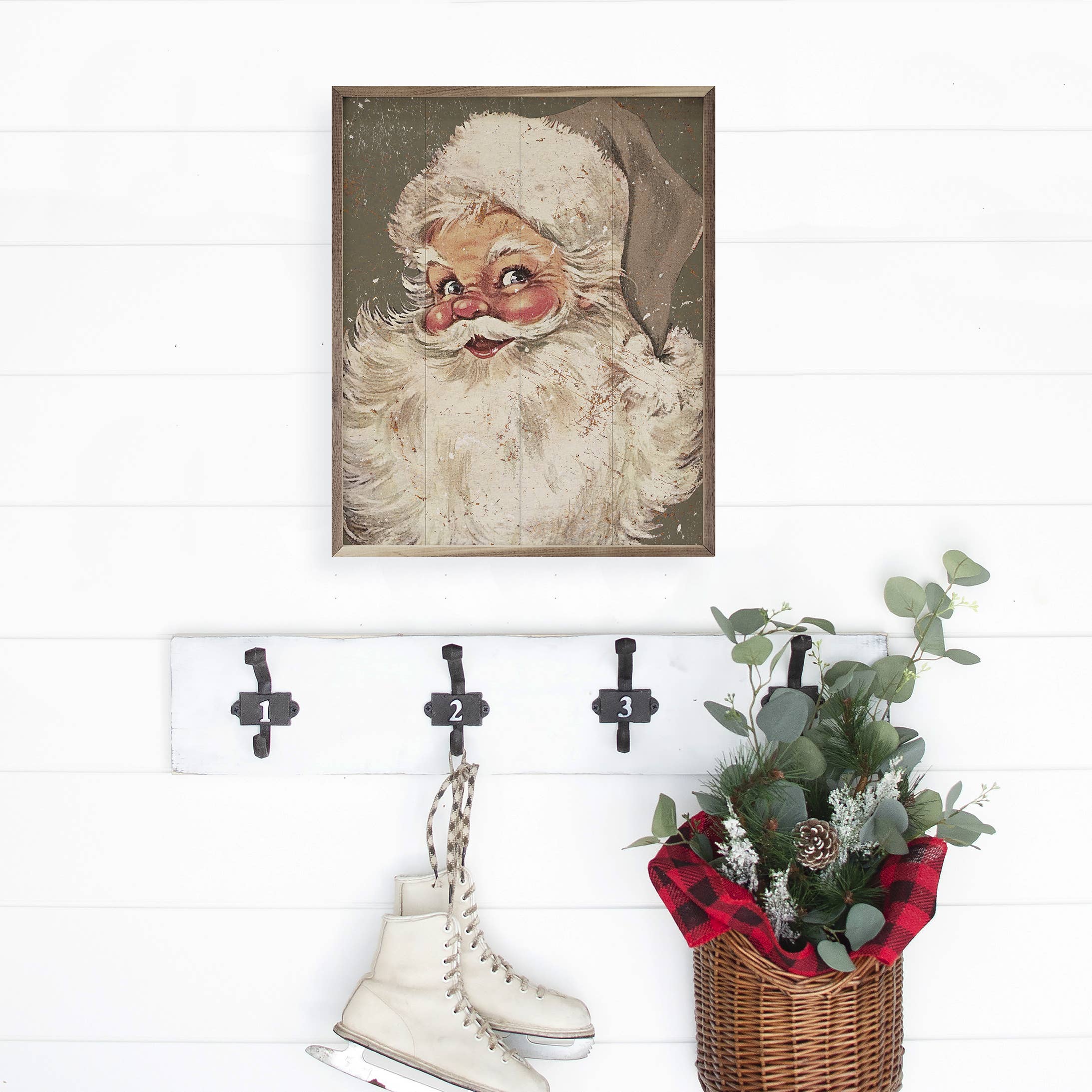 Kendrick Home - Wholesale Christmas Wall Art - Santa Gray Hat Distressed Green2