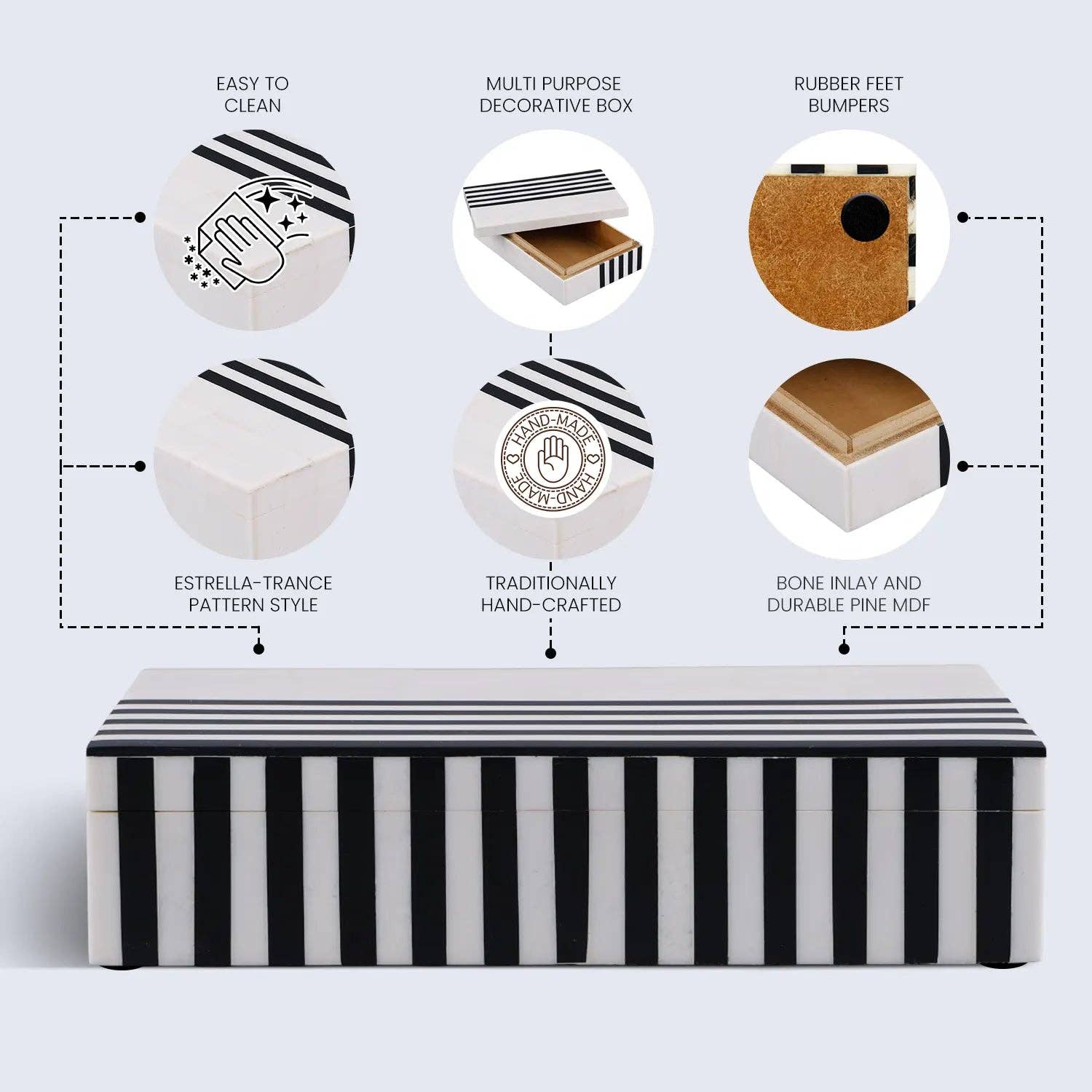 Handicrafts Home - Vente Boîtes décoratives - Boîte décorative Mono Plomb Blanc & Noir Disponible en 7 tailles16