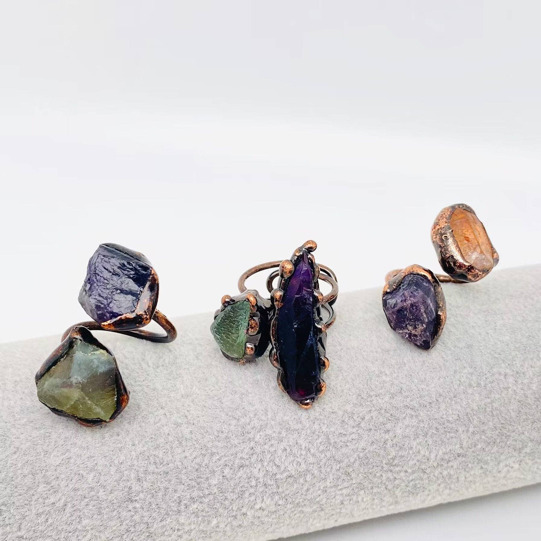 Mio Queena - Wholesale Cocktail/Statement Ring - Natural Stone Irregular Fluorite Crystal Adjustable Ring -CS2
