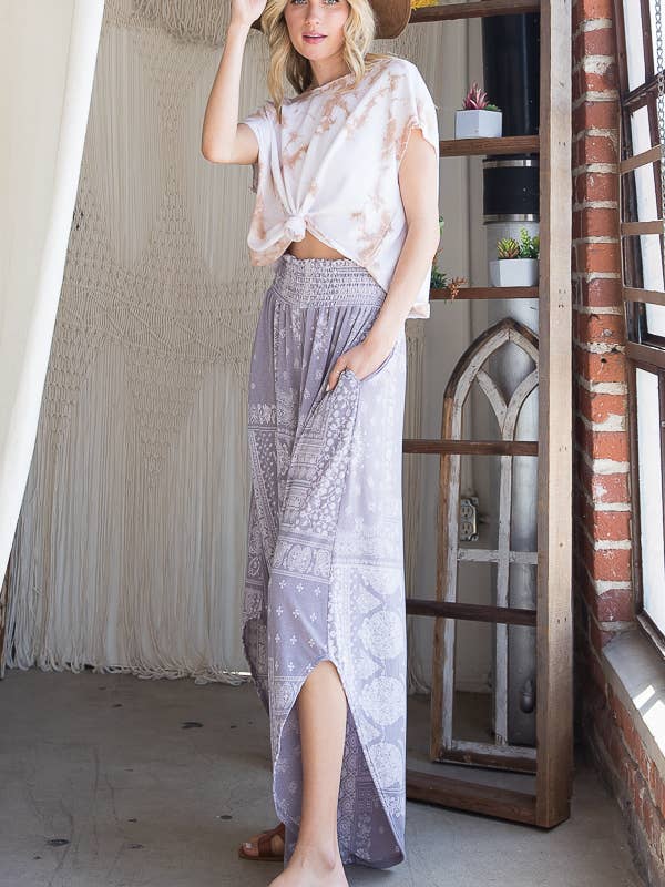 NAVY P5024-1A OUTLET SALE Paisley Smock Waistband Wide Leg Pants for wholesale on Faire