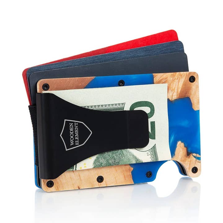 Wood & Resin Smart Wallet - Blue for wholesale by Wooden Element UK