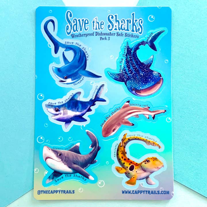 Shark Sticker Pack 3 weerbestendig stickervel voor wholesale door Cappy Trails