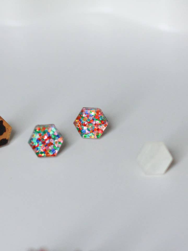 Hexagon Acrylic Studs for wholesale by Wondermint Goods