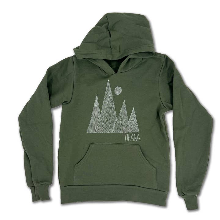 Mountain Ohana Youth Heavy Hoodie - Military Green for wholesale by Ohana