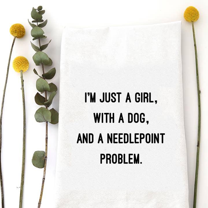 JUST A GIRL NEEDLEPOINT - TEA TOWEL for wholesale by Wildwood Landing