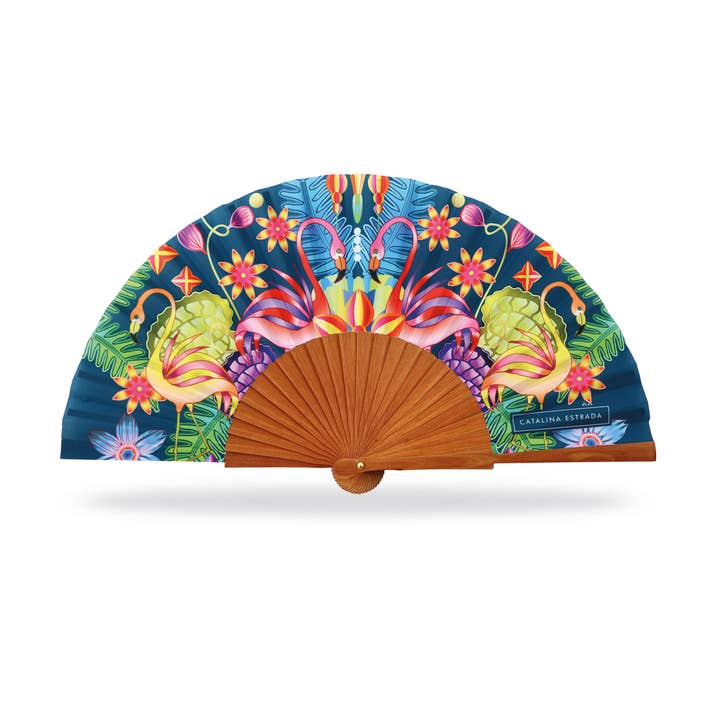 Cuatrogotas - Wholesale Party/Paper Folding Fan - Catalina Estrada Fan, Elegance Flamingo. Ref-A3008