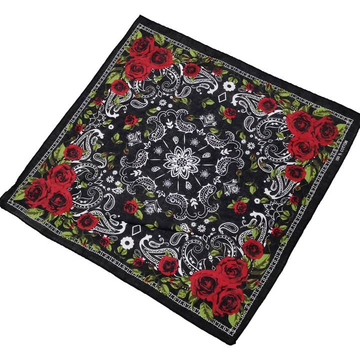 AS SHOWN Paisley Rose Floral Print Cotton Bandana for wholesale on Faire1