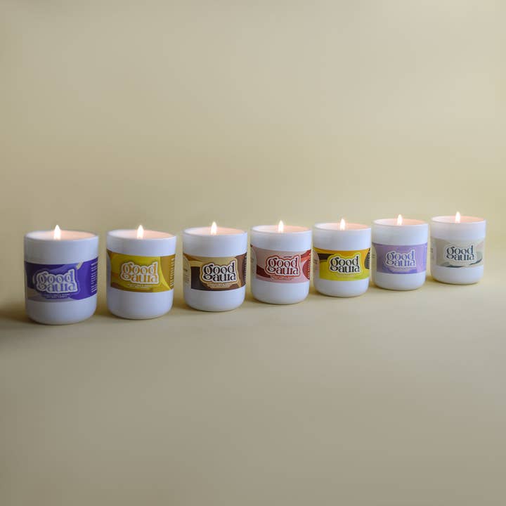 Our Large Vegan Glass Candles for wholesale by Good Aura Co.