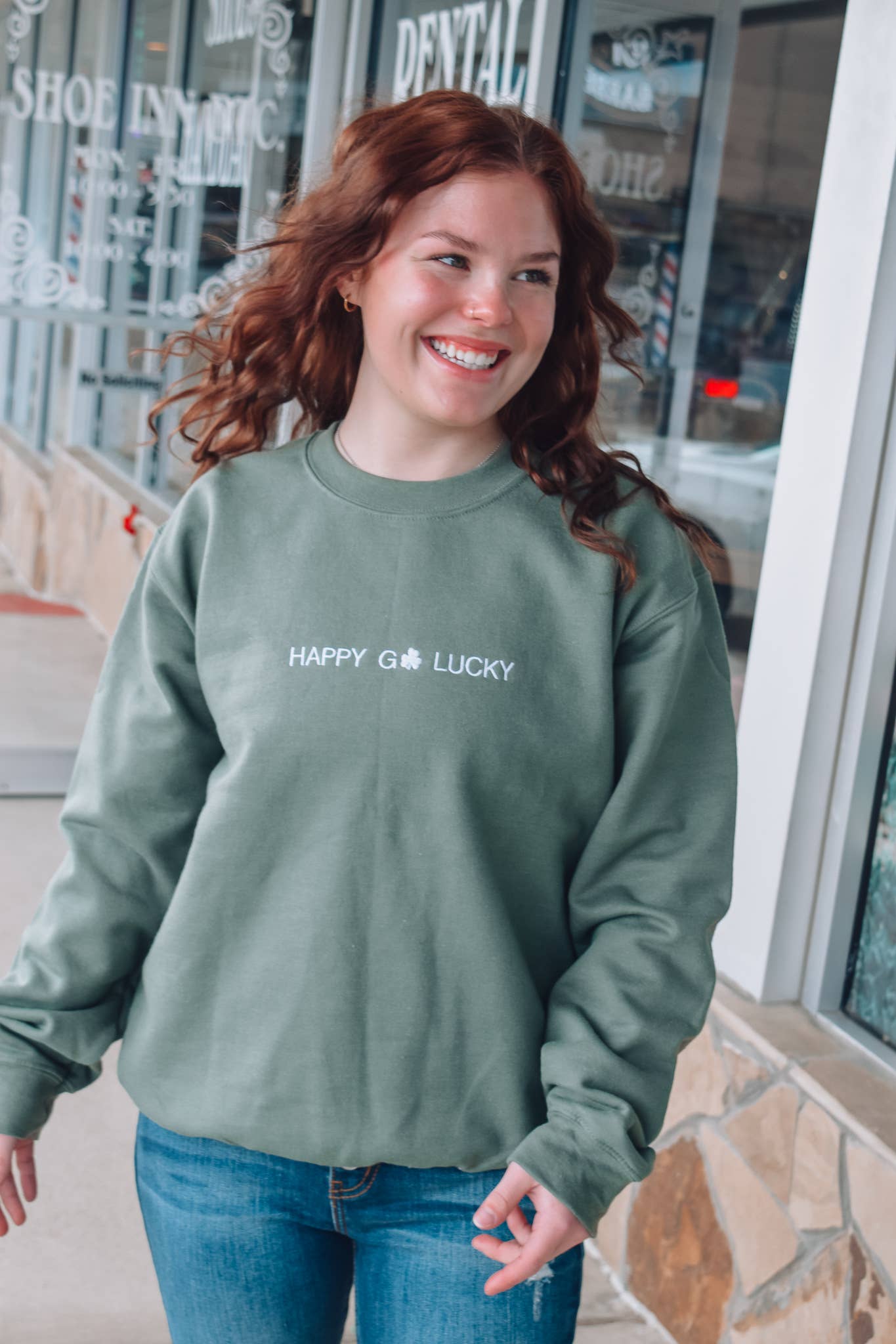 Spirit+Tribe - Wholesale Sweatshirt - Women's - HAPPY GO LUCKY EMBROIDERED SWEATER1