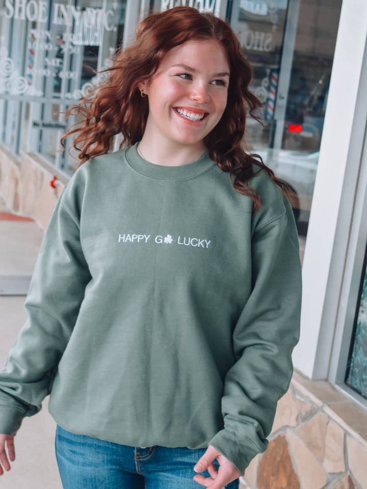 Spirit+Tribe - Wholesale Sweatshirt - Women's - HAPPY GO LUCKY EMBROIDERED SWEATER1