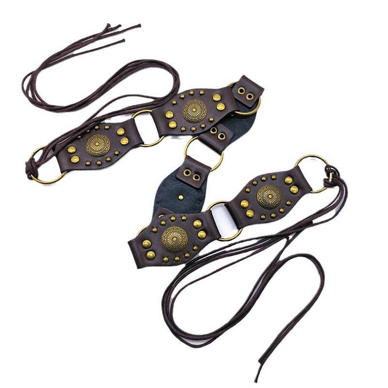 Dipped Shop - Wholesale Belt - Women's - Vintage Studed Metal String Leather Belt DPWB03206