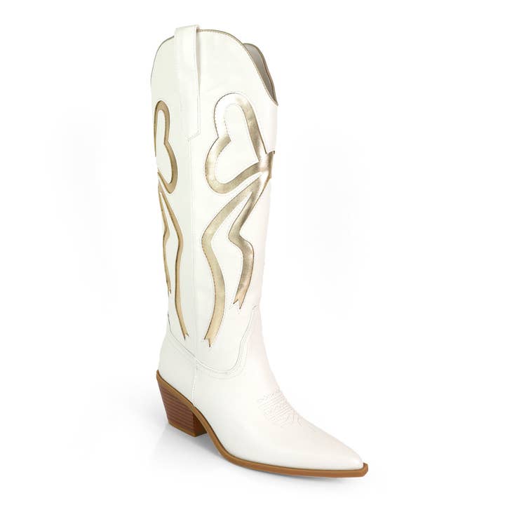TRUETT-1 WESTERN COWBOY BOOTIE W/ BOW DETAIL WHITE for wholesale on Faire