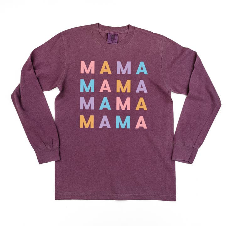 Little Mama Shirt Shop – wholesale T-shirts med screentryck – Dam – MAMA x4 - PASTELL DESIGN - LÅNGÄRMAD KOMFORTFÄRGAD T-SHIRT