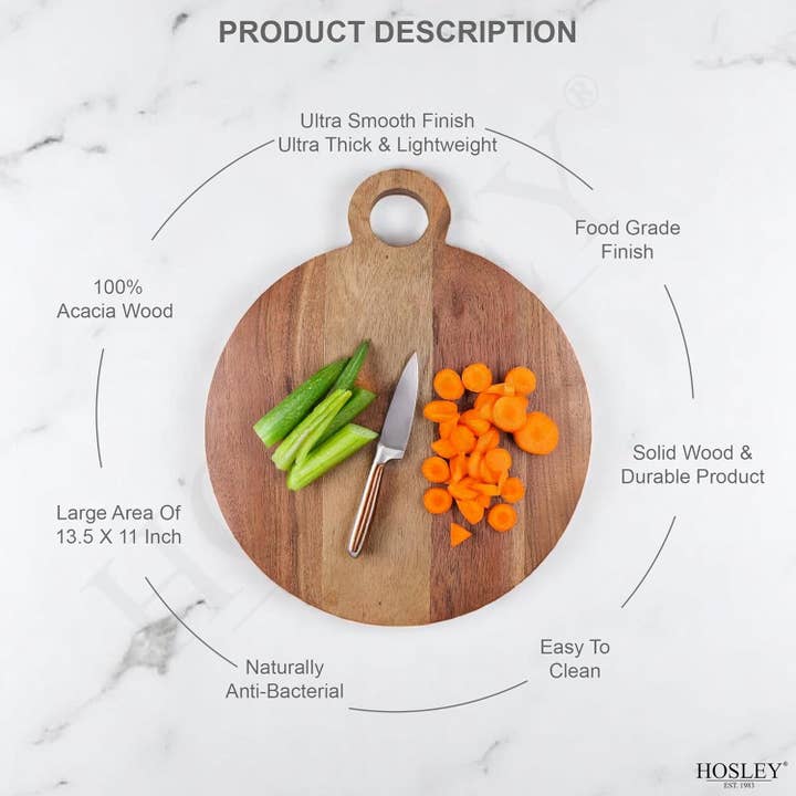Hosley - Wholesale Cutting Board - Hosley® 13.5 Inch Acacia Wood Cutting Board Medium Size5