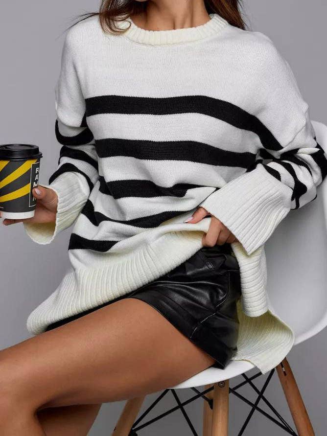 Masyal - Wholesale Knit Sweater - Women's - Oversized Striped Sweater #23