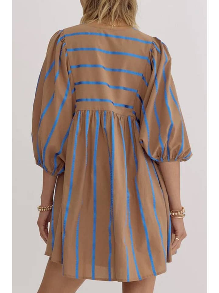 Plus Size Stripe 3/4 Sleeve Babydoll Dress for wholesale on Faire