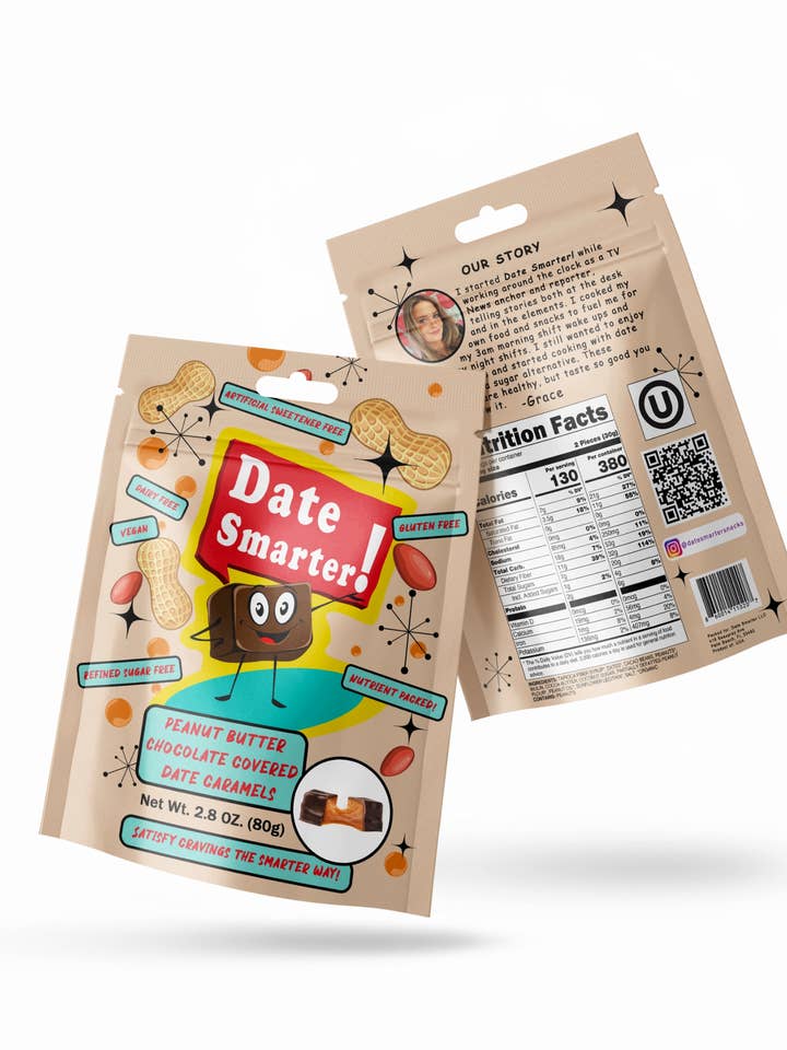 Peanut Butter Chocolate Covered Date Caramels - Case of 12 for wholesale by Date Smarter!