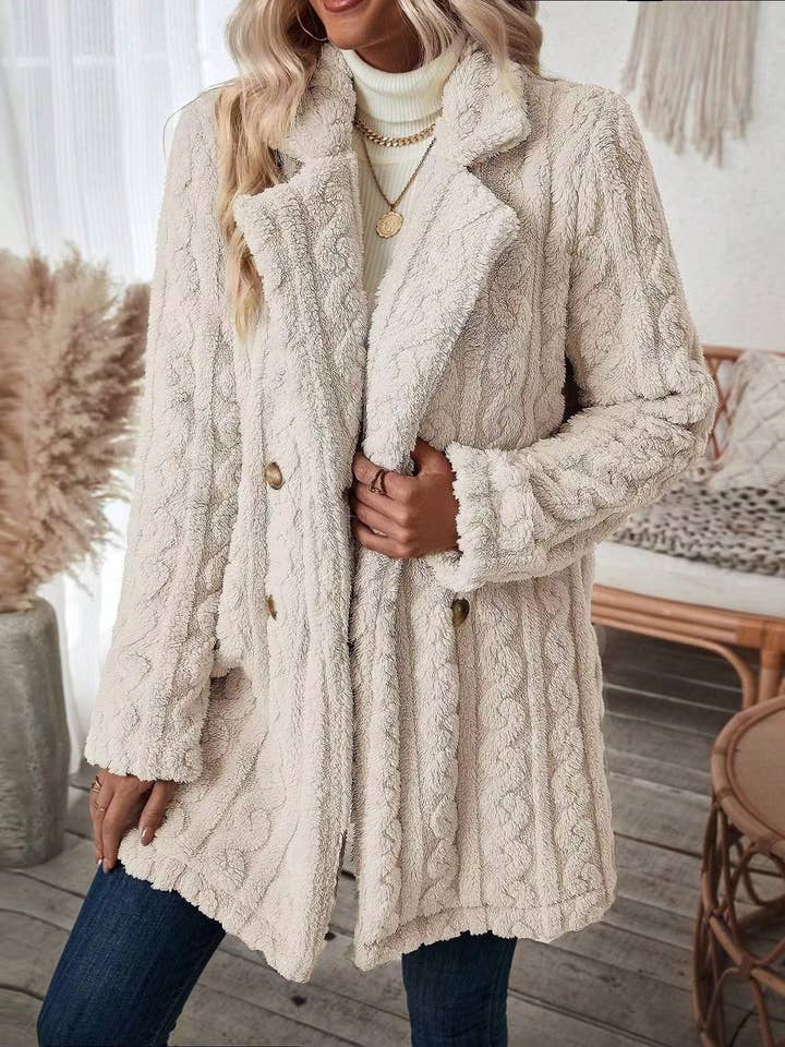 Sherpa long button front coat for wholesale by Miss Sparkling