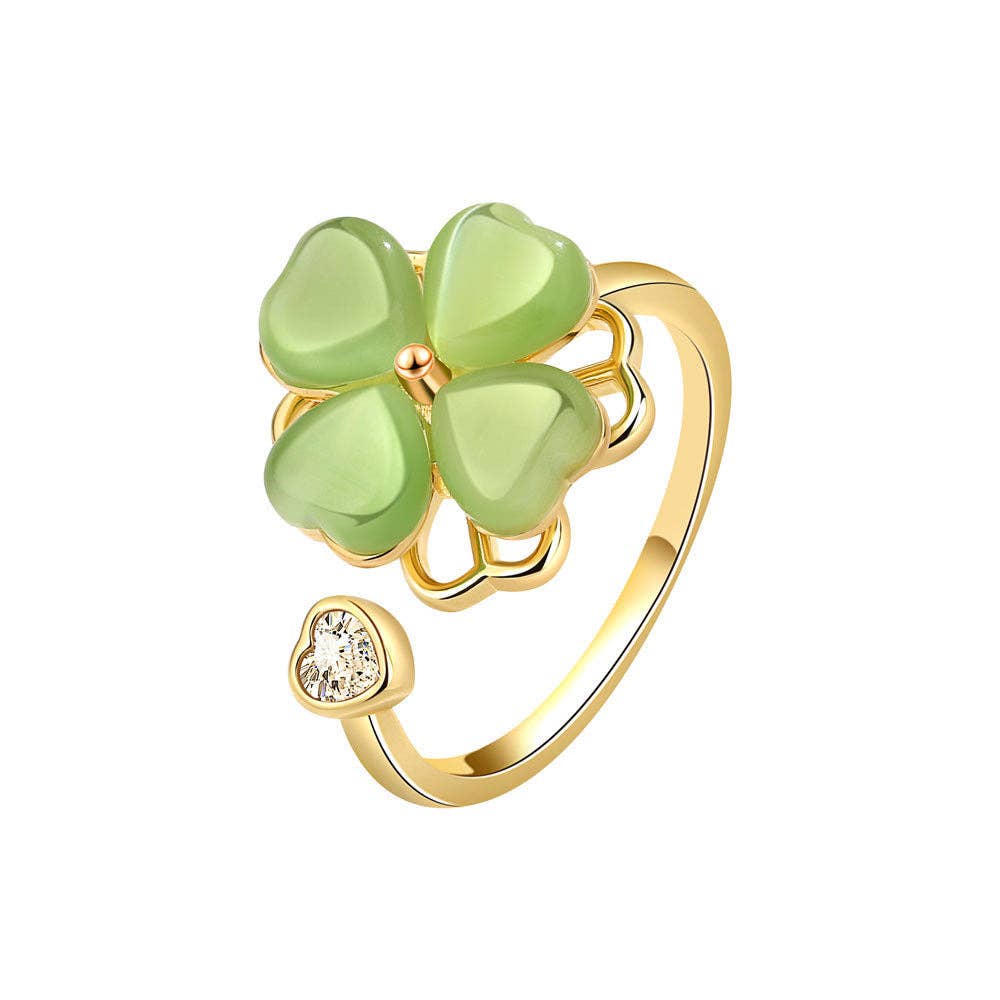 Perimade & Co. LLC - Wholesale Multi-Stone Ring - Four Leaf Clover Anxiety Fidget Spinner Ring in Solid Copper5