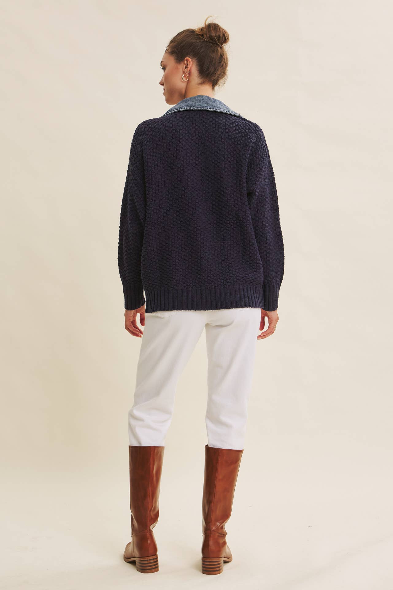 in february - Wholesale Cardigan - Women's - WASHED DENIM AND SWEATER MIXED OVERSIZED CARDIGAN12