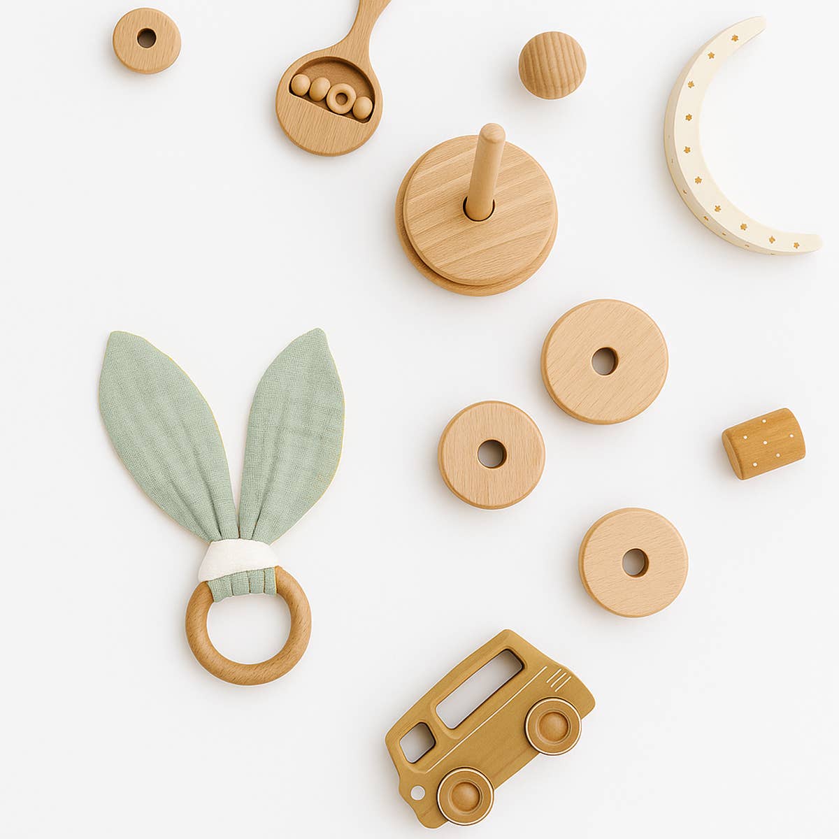 PAPATE - Wholesale Teether (Not Clip-On) - Baby - Organic Cotton Teething Ring - Green5