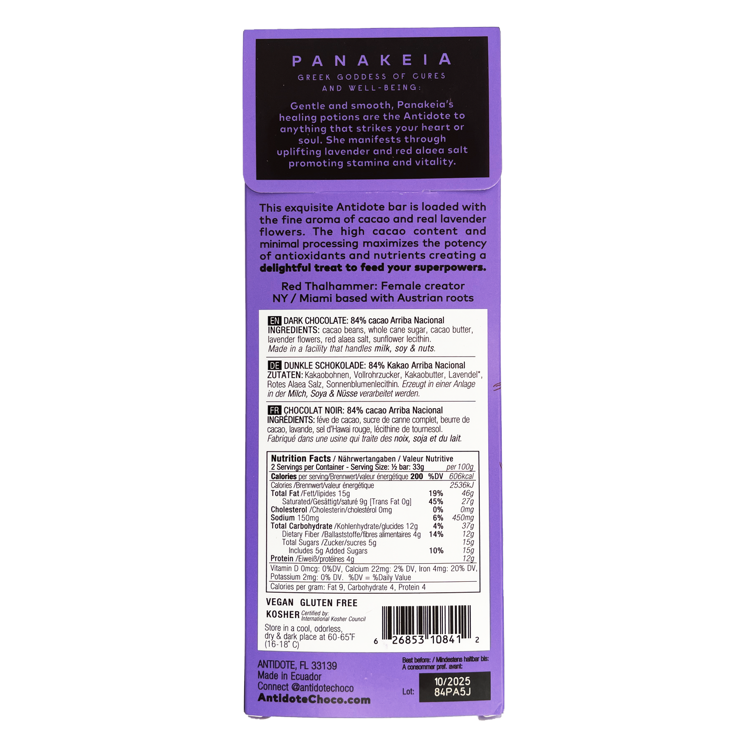 Antidote Chocolate - Wholesale Chocoladereep - Antidote Chocolate PANAKEIA: LAVENDER + ROOD ZOUT1