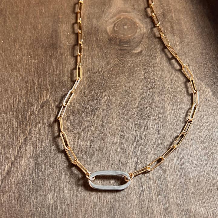 Collar Sovereign XL, cadena dorada y eslabón plateado, metal mixto para venta al por mayor de elle deVisme artisan jewelry