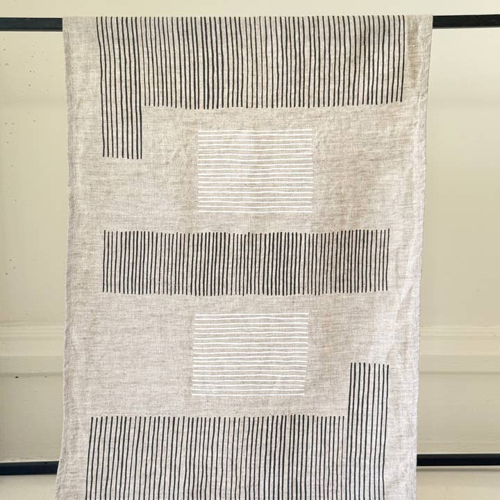 Tea Towel/Charcoal w/ White Duo Print on Stone Linen for wholesale by olgajoan